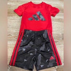 Toddler boy red and black adidas tshirt and short set size 2T